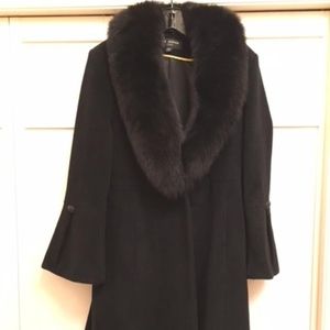 St Johns Black Angora Wool Coat w/ Fur Collar Sz10